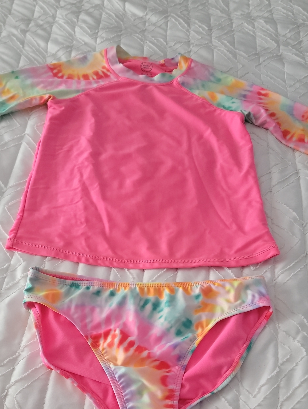 wonder nation Pink Tie-Dye Long Sleeve Rashguard Bikini Set